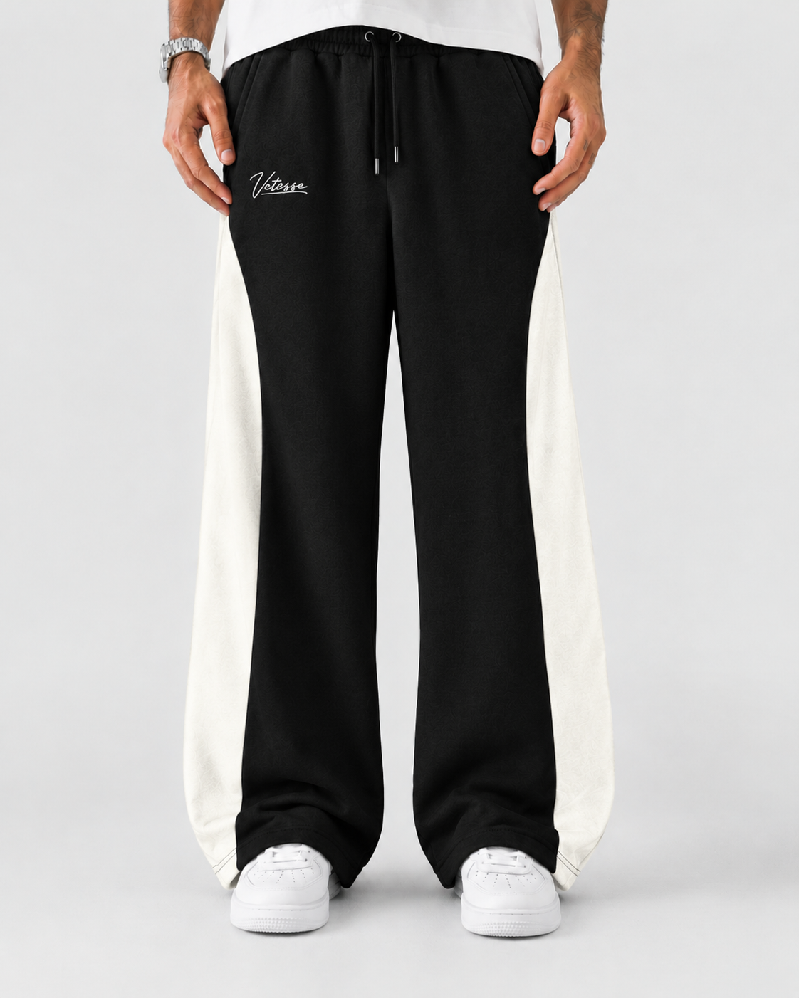 Cotton Fleece Black Baggy Trouser